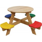 Masuta Gradina Rotunda Maro Natur OZN Masa pentru copii cu 4 locuri din lemn cu scaune colorate pentru Joaca Picnic si Activitati 